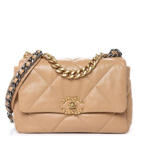 chanel lambskin quilted large chanel 19 flap dark beige|chanel fashion handbags.